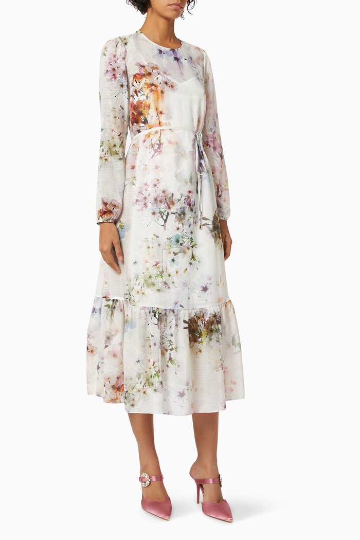 

Kally Dress in Vanilla-print Chiffon, White