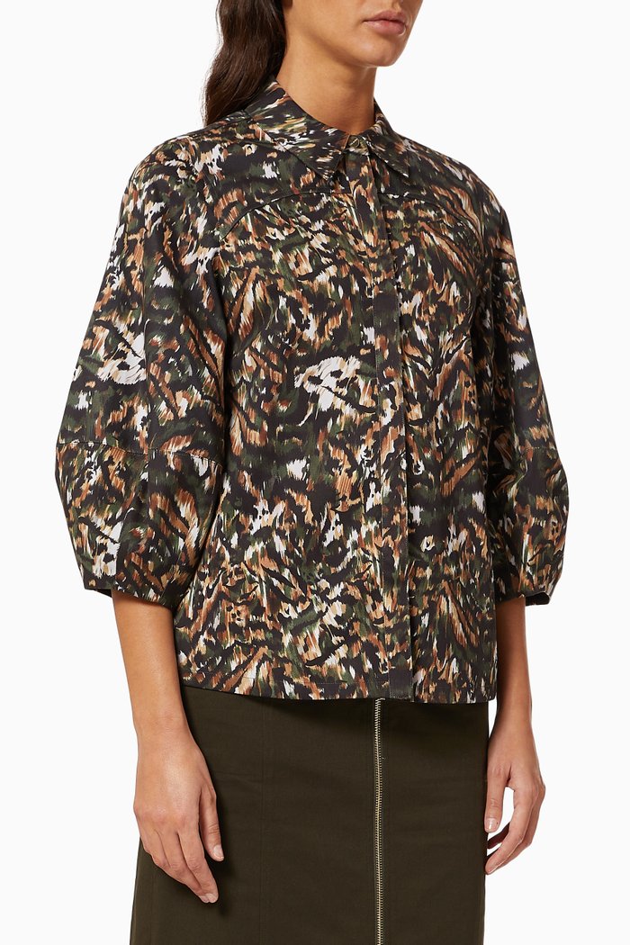 

Evrett Shirt in Brushstroke-print Stretch Cotton, Brown