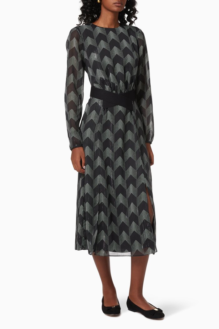 Aselli Dress in Chevron Chiffon, Black