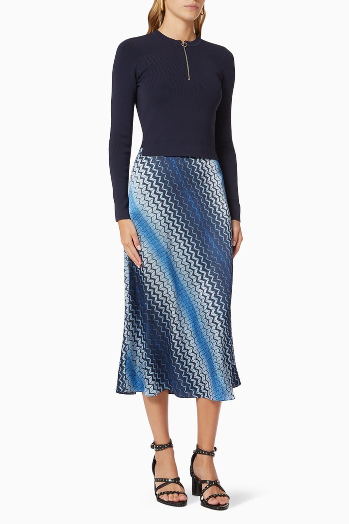 

Ionaaa Dress in Viscose Knit and Chevron Fabric, Blue