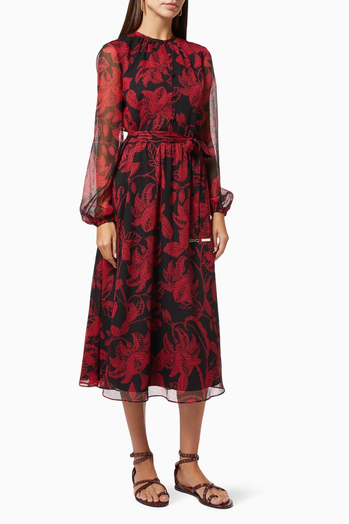 Hadlee Dress in Rococo-print Chiffon, Black