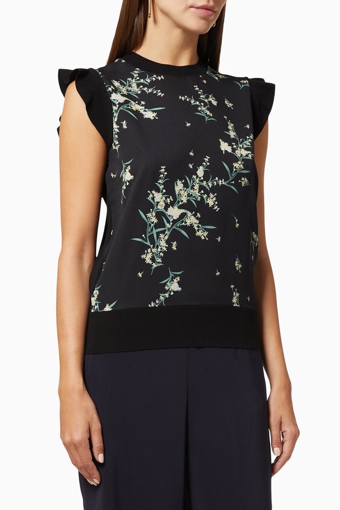 

Zaphira Top in Papyrus-print Chiffon and Viscose Knit, Black
