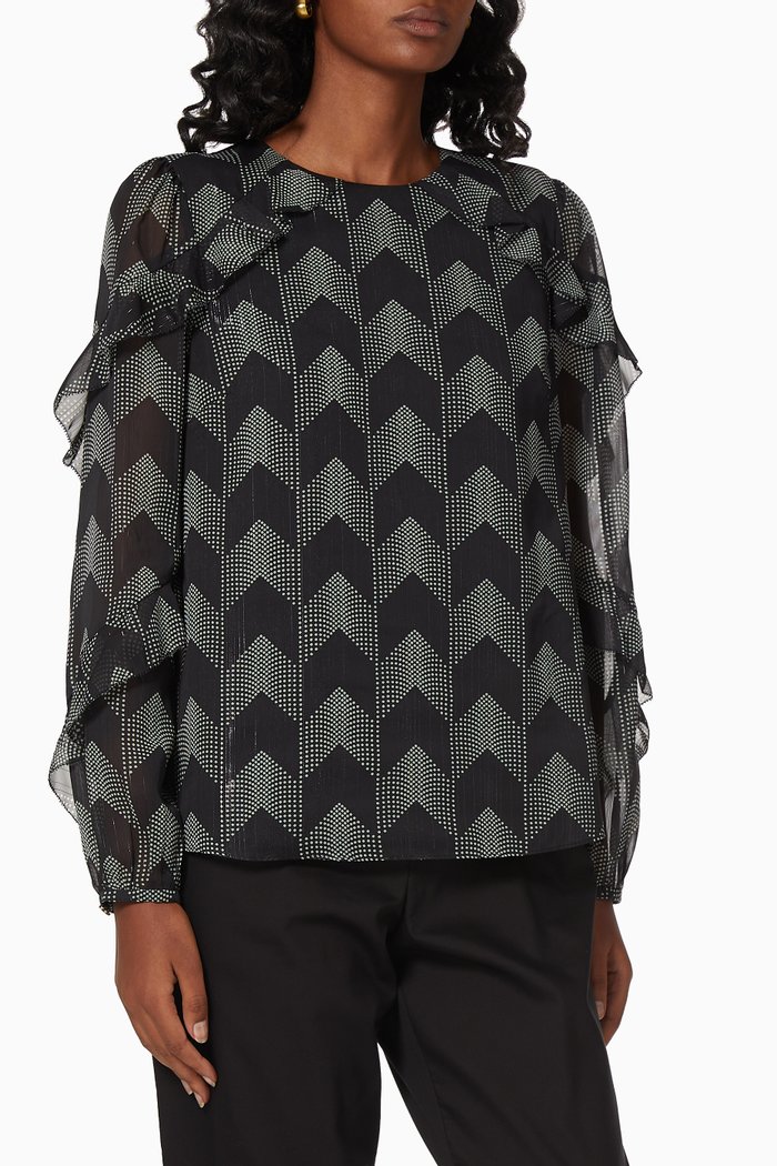 

Mowenna Blouse in Chevron Chiffon, Black