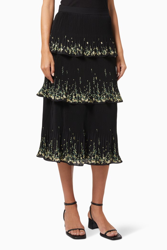 

Carsena Midi Skirt in Papyrus-print Pleated Chiffon, Black