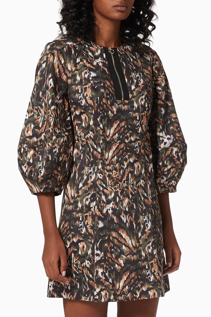 

Holiiy Dress in Brushstroke-print Stretch Cotton, Brown