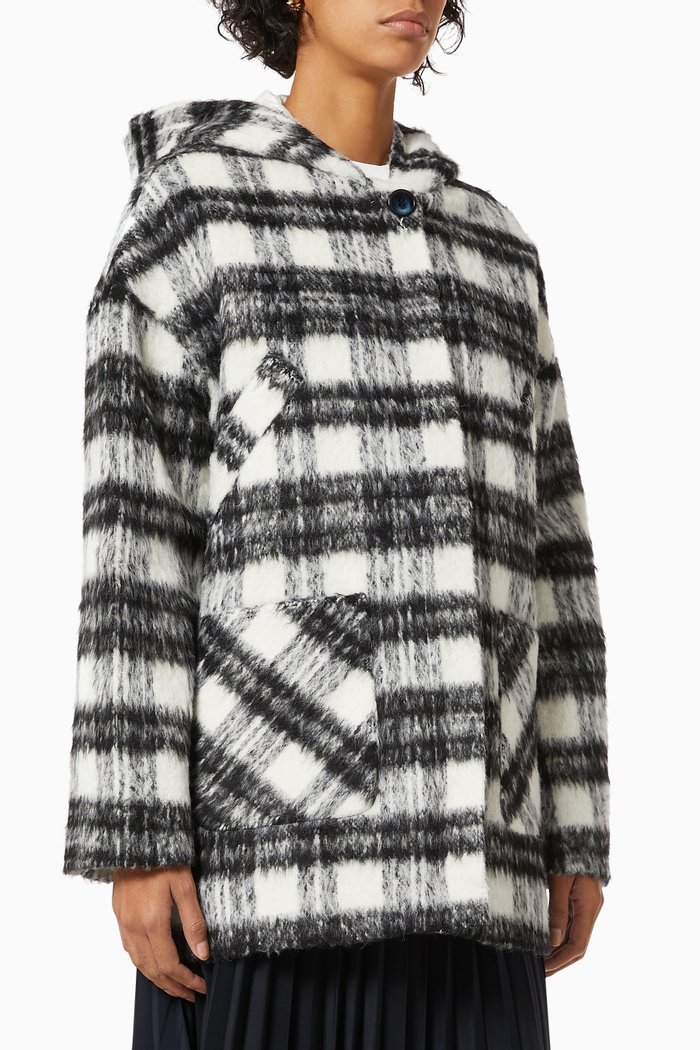 

Tortis Hooded Coat in Check Wool Blend, Neutral