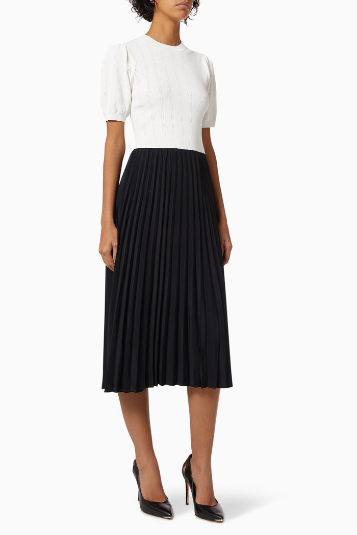 

Knito Dress in Viscose Knit and Pleated Fabric, White