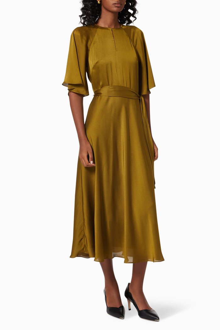 Hariiet Tea Dress in Satin, Brown
