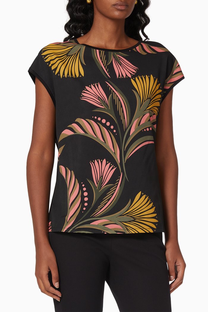 

Pasley Top in Deco-print Chiffon and Lyocell, Black