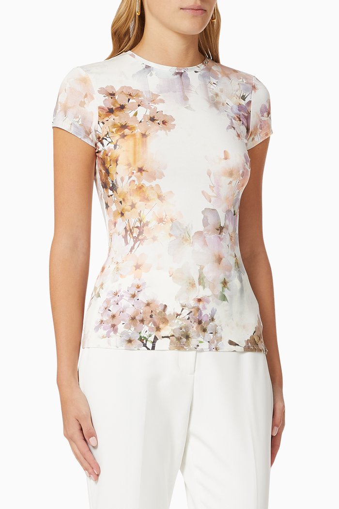 Ayleyc T-shirt in Vanilla-print Viscose Jersey, White