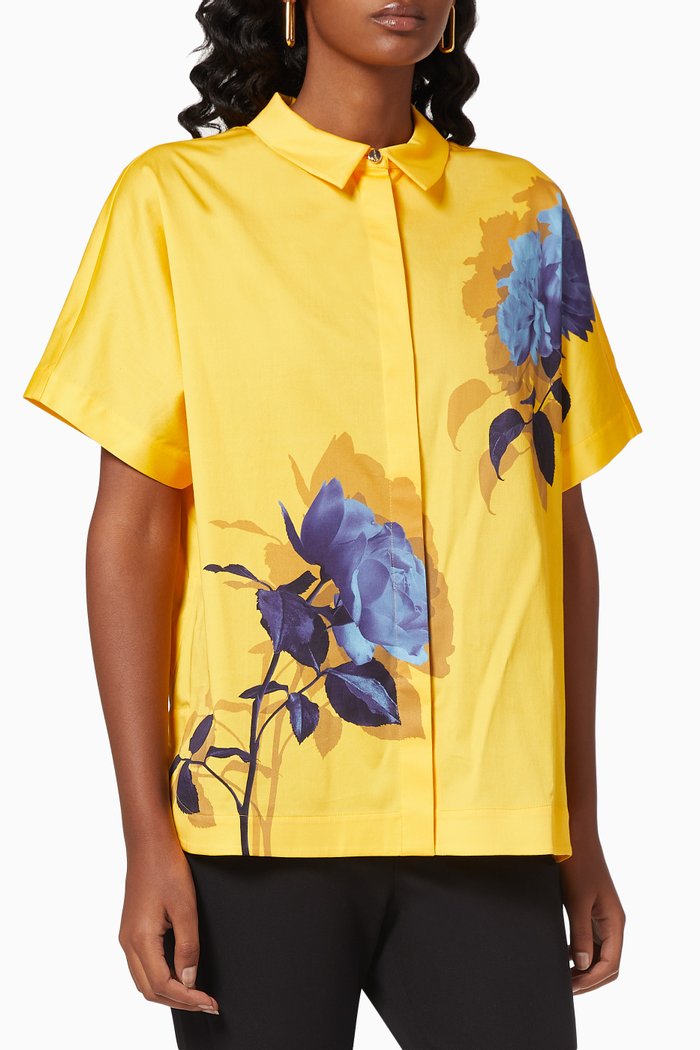 Aidenn Oversized Shirt in Modernity-print Cotton Poplin, Yellow