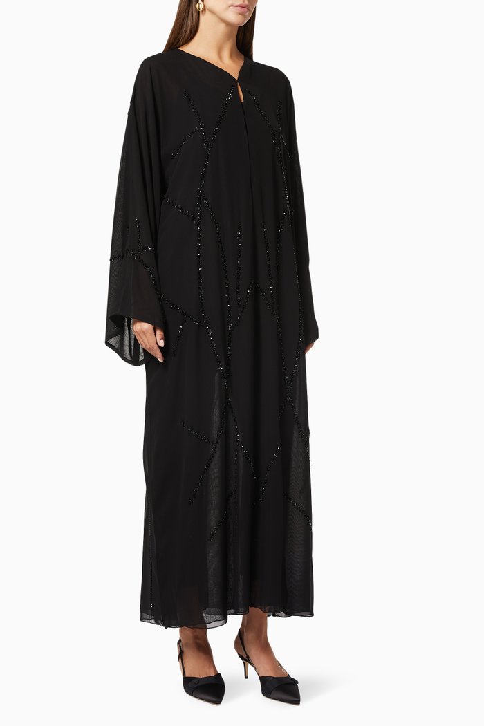 Abaya with Sequin Embroidery, Black