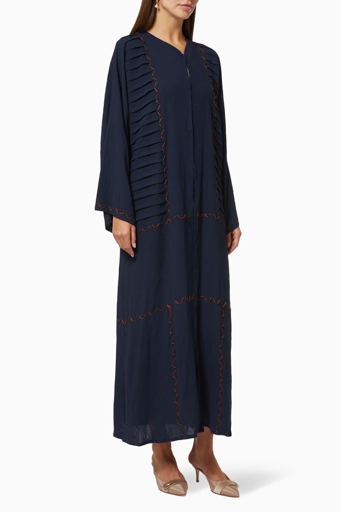 

Crinkled Abaya with Embroidery, Blue
