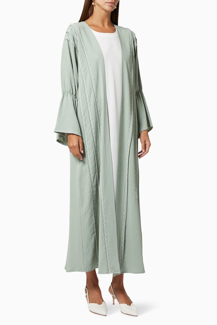 

Abaya Set with Beaded Embroidery, Green