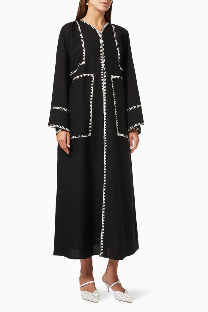 

Abaya with Embroidered Stitching, Black