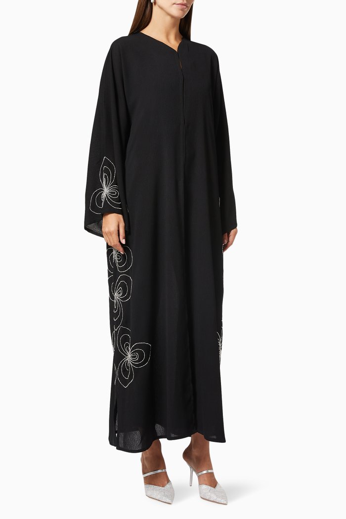 

Abaya with Beaded Embroidery, Black