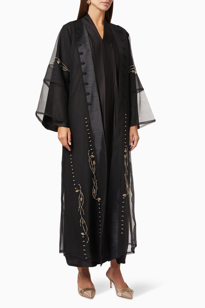 

Abaya Set with Beaded Embroidery, Black