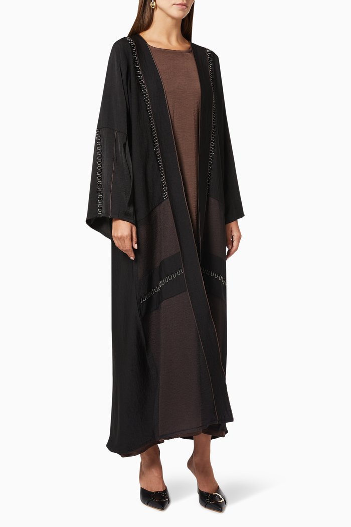Abaya Set with Beaded Embroidery, Black