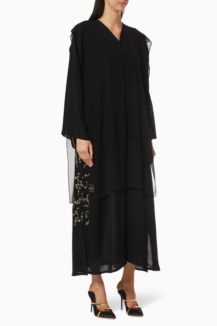 

Layered Abaya with Beaded Embroidery, White