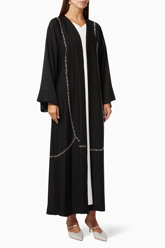 

Abaya Set with Beaded Embroidery, Black