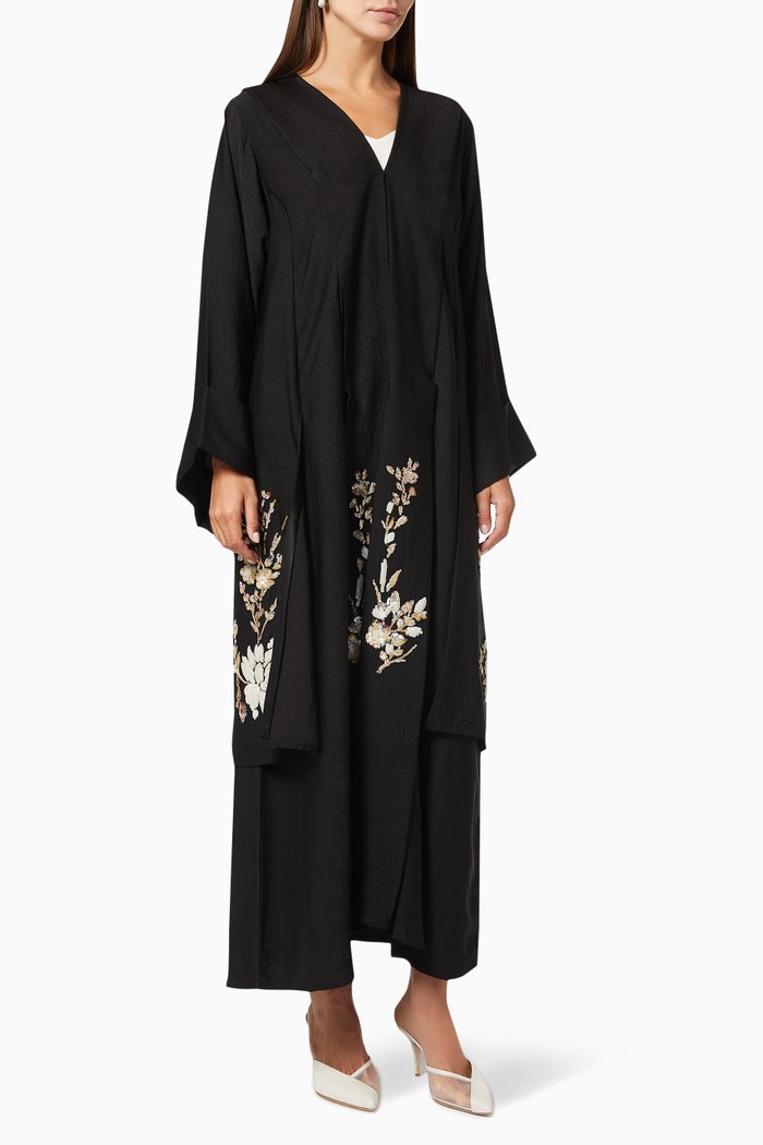 

Layered Abaya with Sequin Embroidery, Black