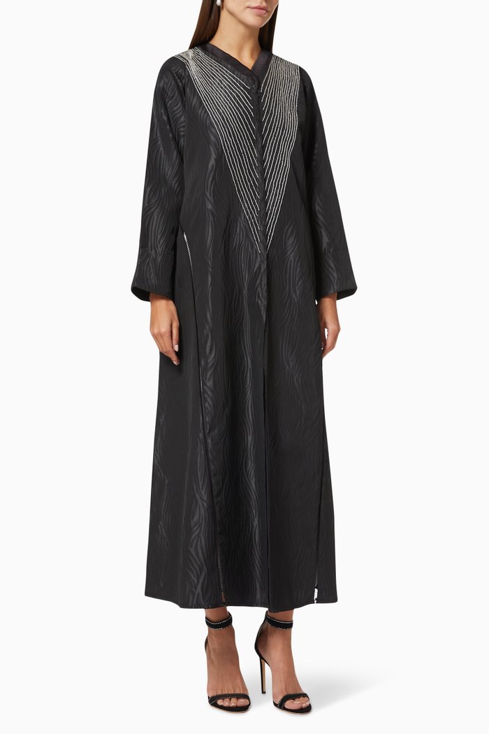 Textured Abaya with Beaded Embroidery, Pink