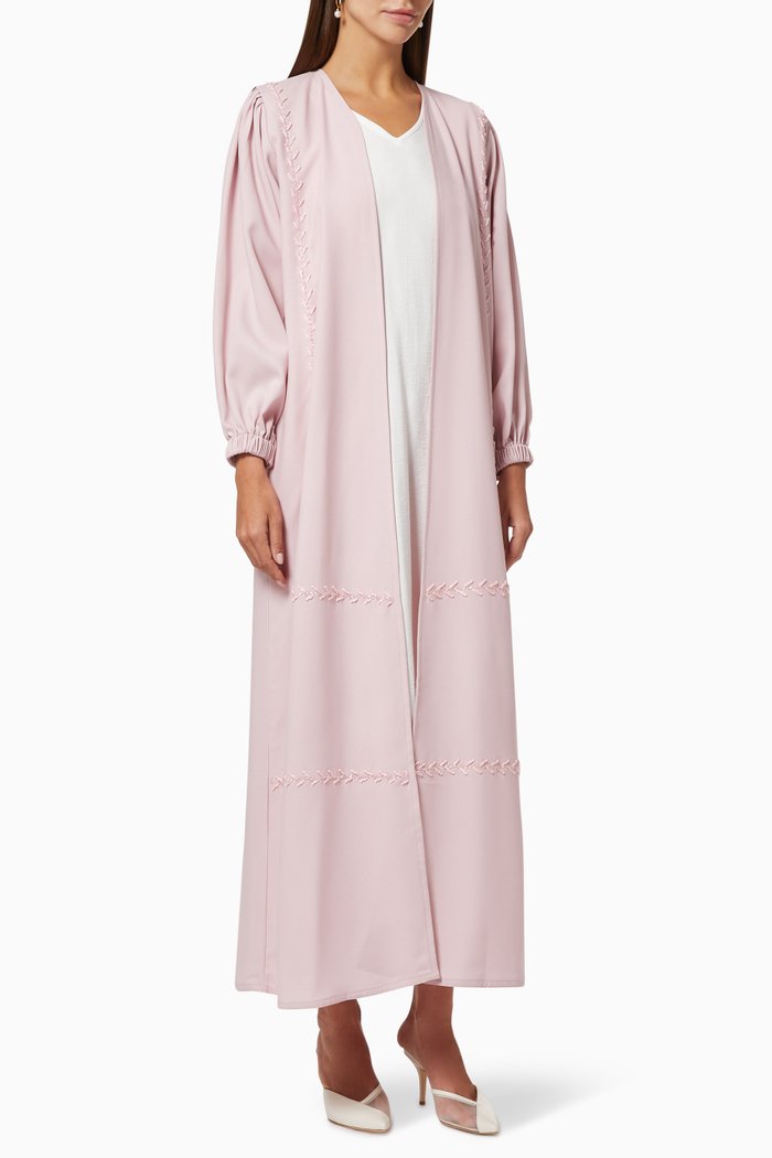 

Abaya Set with Beaded Embroidery, Pink