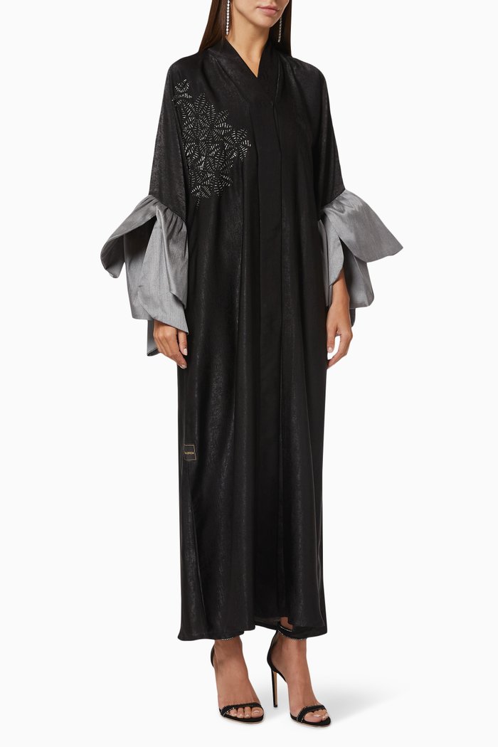 

Petal Cuff Abaya with Beaded Embroidery, Black