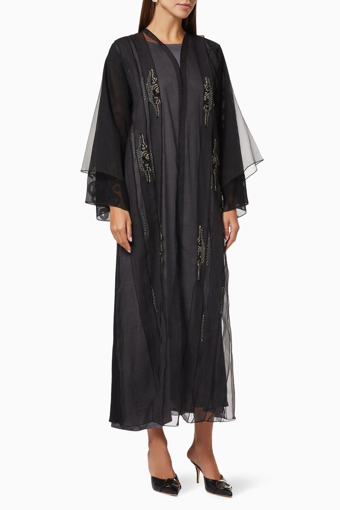 

Abaya Set with Beaded Embroidery, Black