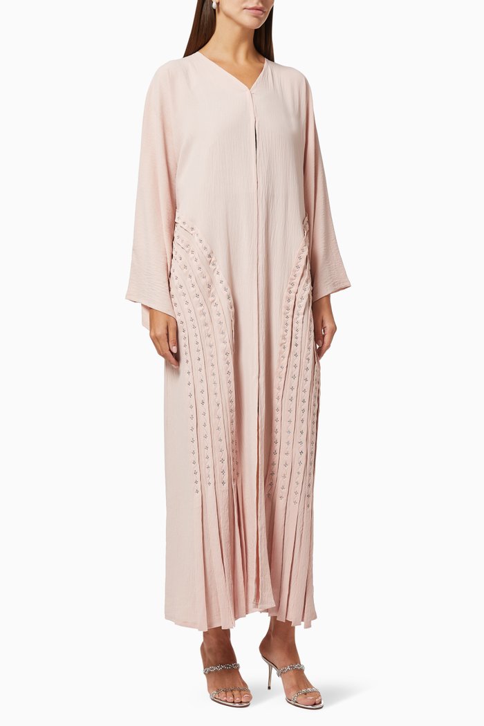 

Pleated Abaya with Embroidery, Neutral