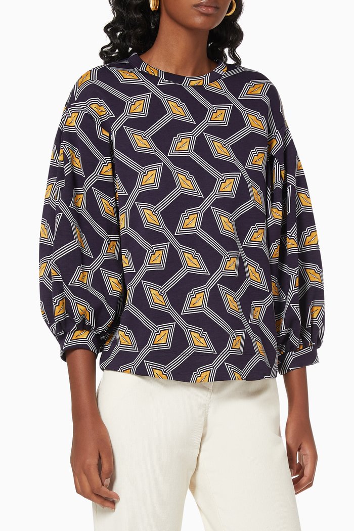

Lipsah Sweatshirt in Lip-print Viscose Jersey, Blue