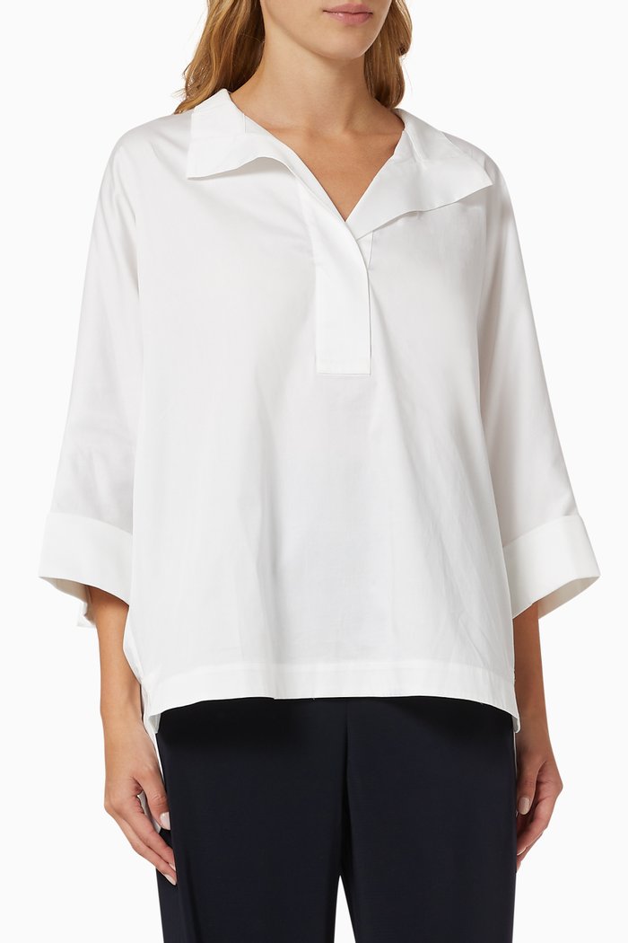 

Avereye Batwing Blouse in Stretch Cotton Poplin, White