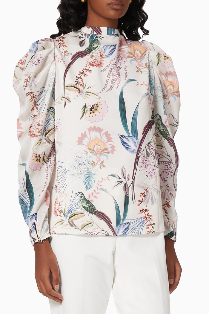 

Aangeli Top in Decadence-print Chiffon, Neutral