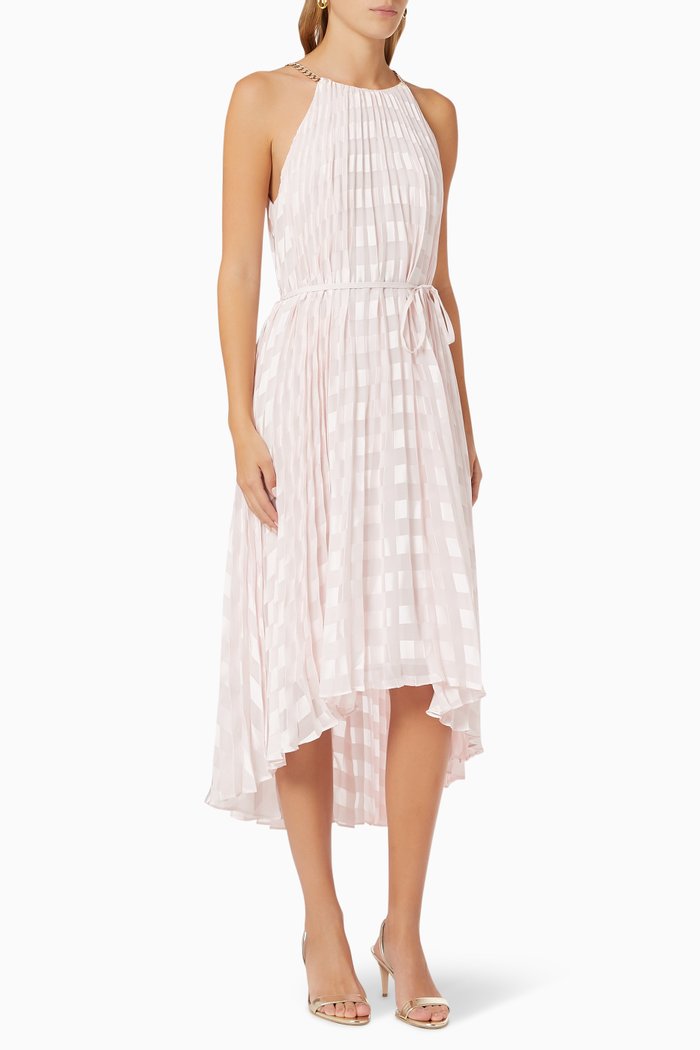 

Sasski Pleated Dress in Striped Chiffon, Pink