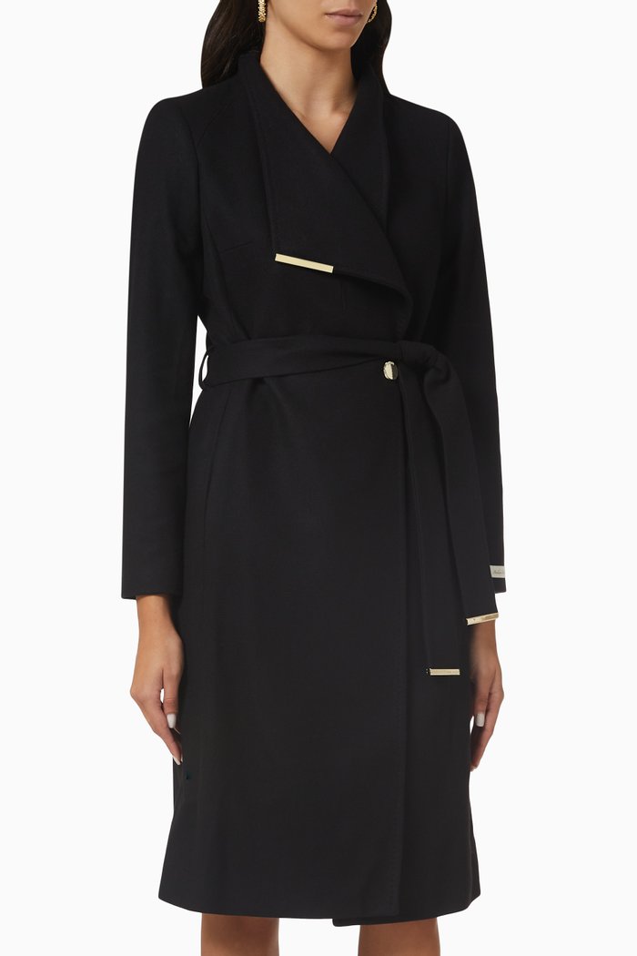 Rose Wrap Coat in Wool Cashmere Blend, Black