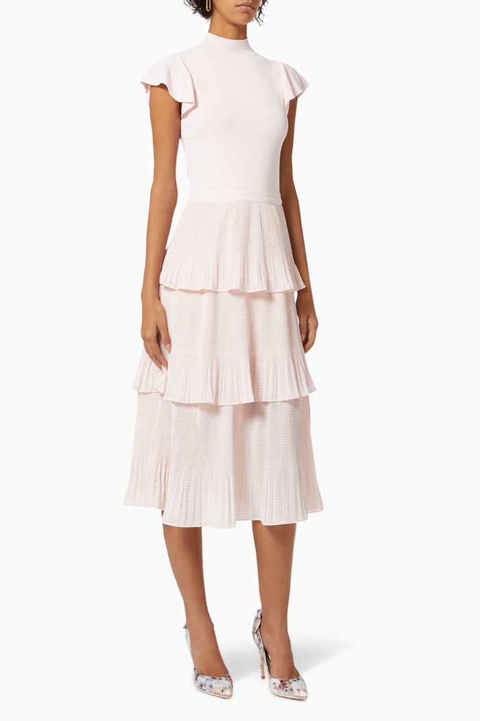 

Berlina Dress in Viscose Blend Knit and Pleated Chiffon, Pink