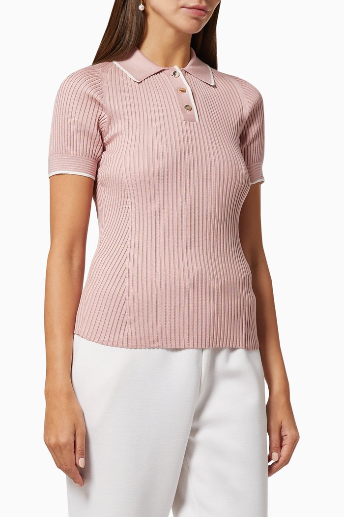 

Jayydah Polo Top in Rib-knit Viscose, Pink