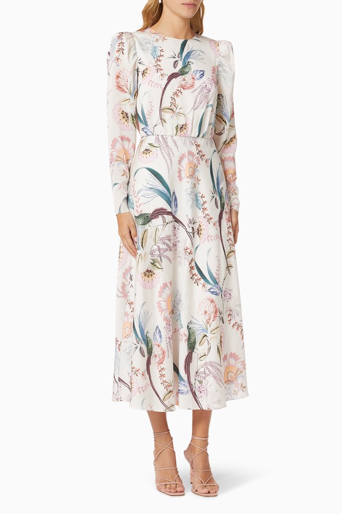 

Edreana Dress in Decadence-print Chiffon, Neutral