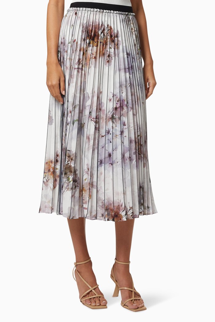 

Flavvia Pleated Skirt in Vanilla-print Chiffon, White