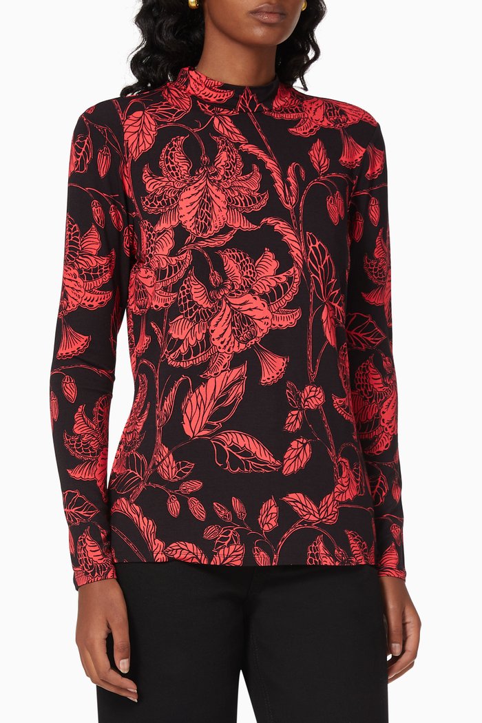 

Abyiaah Mock Top in Rococo-print Viscose Jersey, Black
