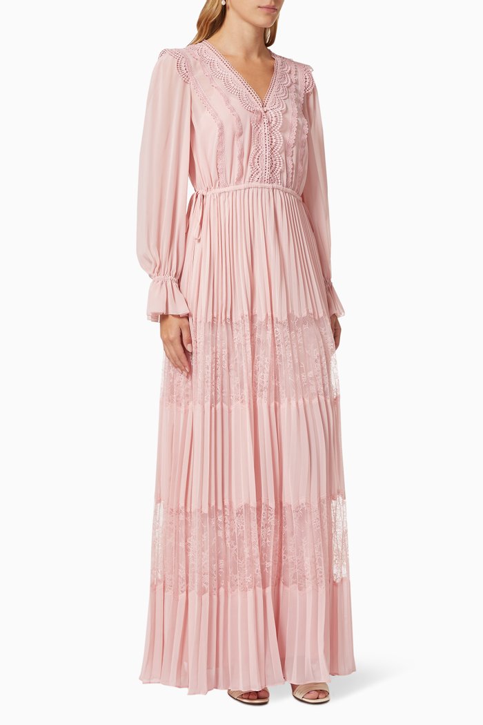 

Lace Maxi Dress in Chiffon, Pink