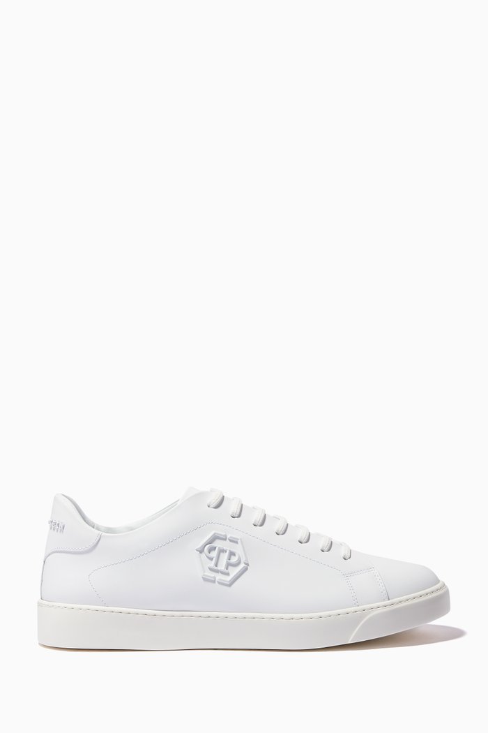 

Lo-top Sneakers with PP Hexagon in Rubberised Leather, White