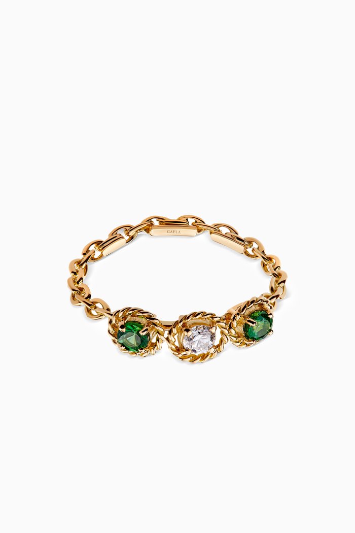 

Salasil Trio Diamond Ring with Tsavorites in 18kt Yellow Gold