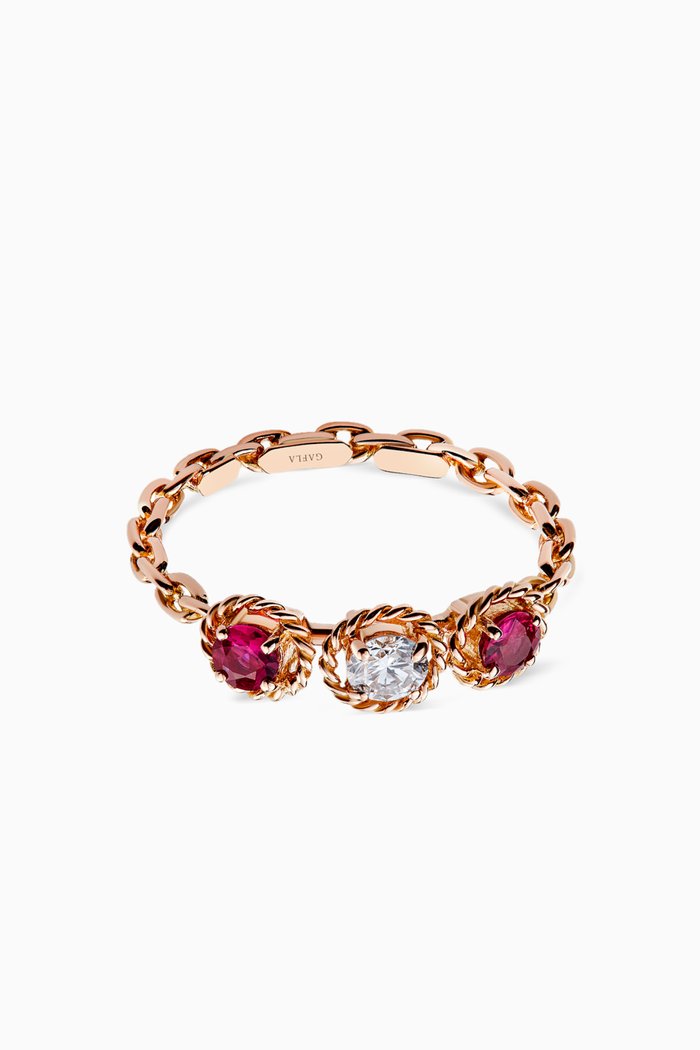 

Salasil Trio Diamond Ring with Ruby in 18kt Rose Gold, Red
