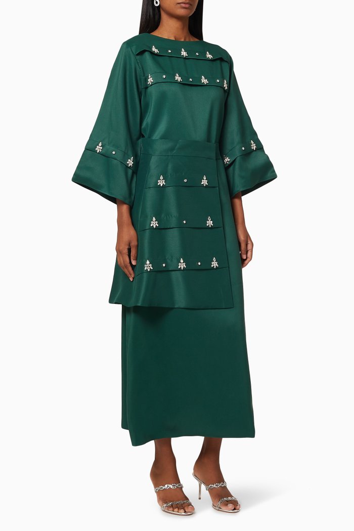

Embellished Satin 2 Piece Dress Set, Green