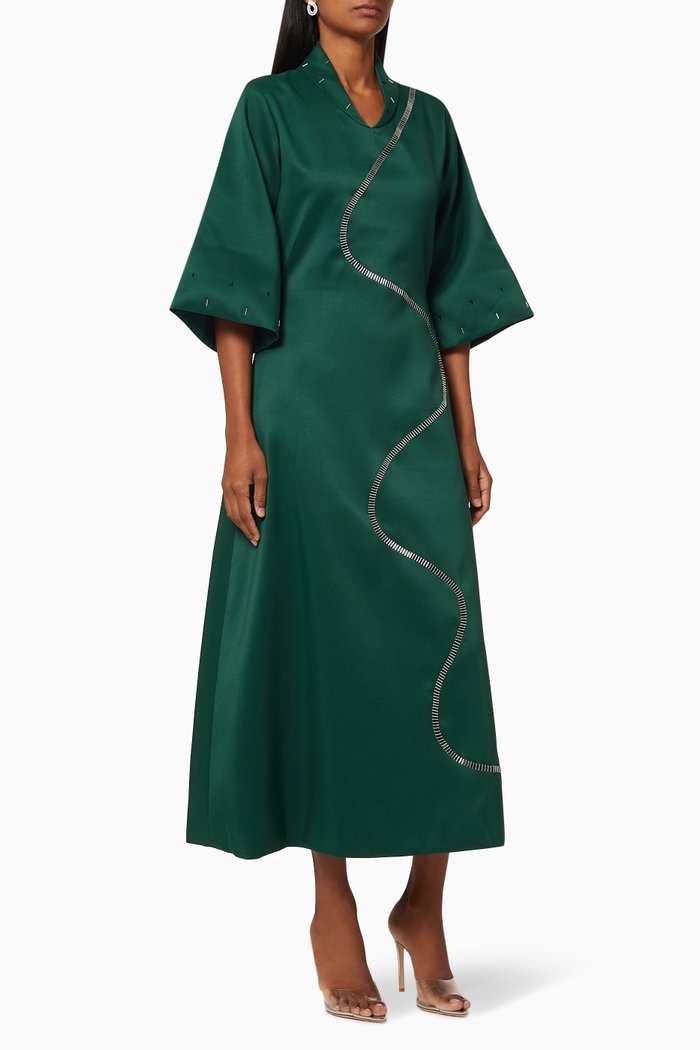 Embellished Satin Kaftan, Green