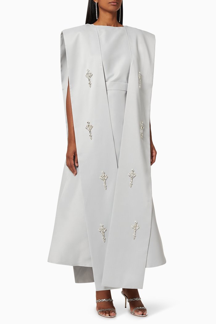 

Crystal Embellished Cape Kaftan, Grey