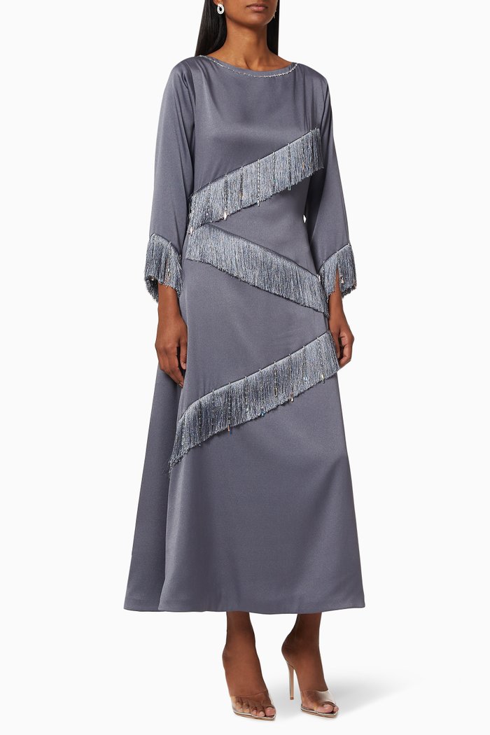 Beaded Fringe Kaftan, Grey