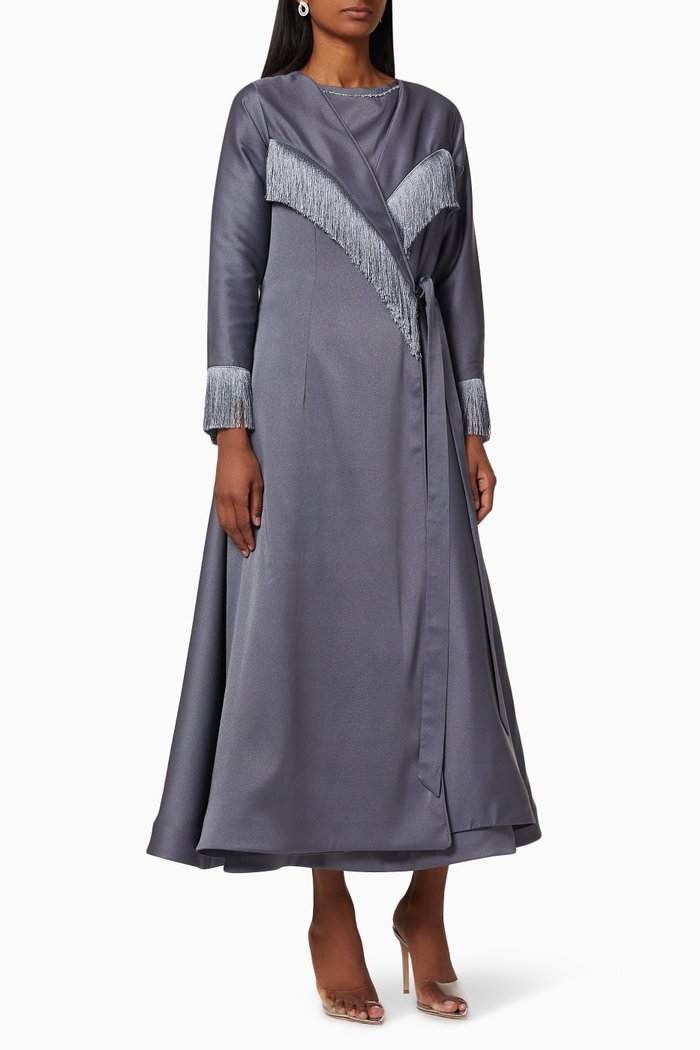 

Fringe Wrap Abaya, Grey