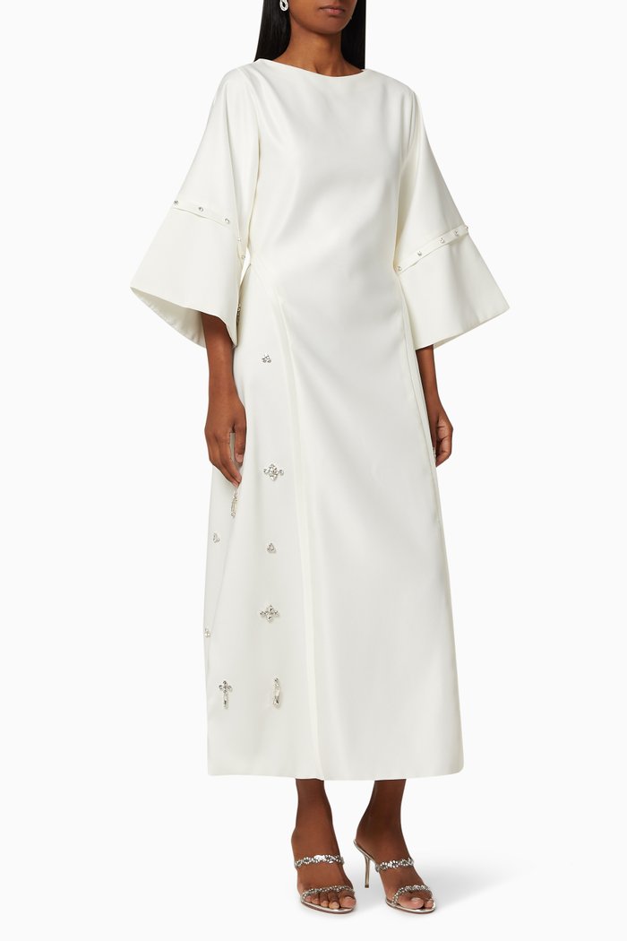 Crystal Embellished Kaftan, White